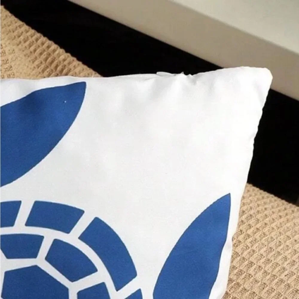 Coastal Pillow Cover Sea Turtle Nautical Graphic Beach 17.7 in Square Blue White